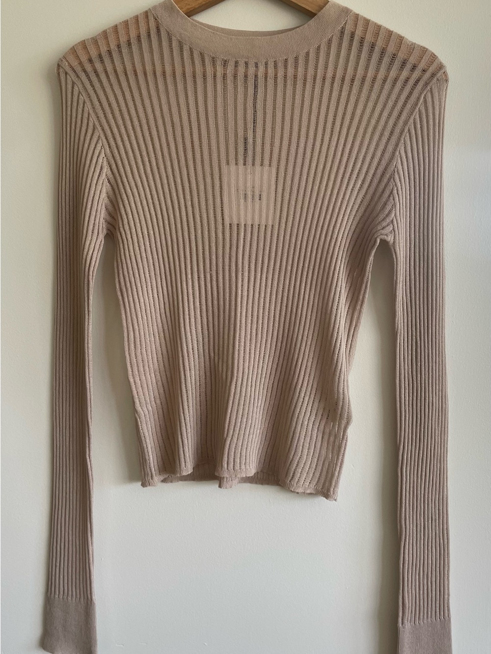 Crescent Ribbed Long-Sleeve Top in Nude Blush